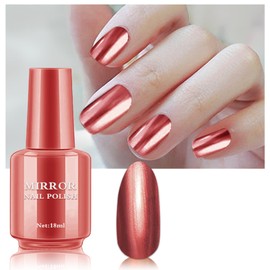 QIUFSSE Mirror Nail Polish Metallic Nail Polish Long Lasting Mirror Effect Nail Polish Quick Dry Chrome Nail Polish for DIY and Professional Nail Art (18ML,Rust Red)