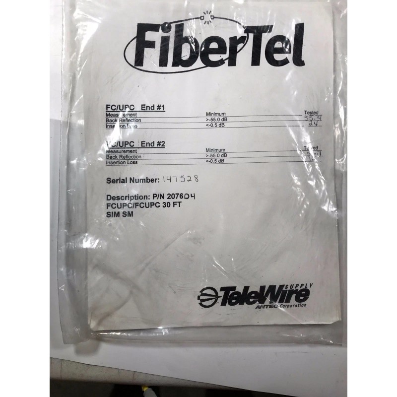 FiberTel SIECOR OPTICAL CABLE 12/99 SM FIBER TB11 30ft