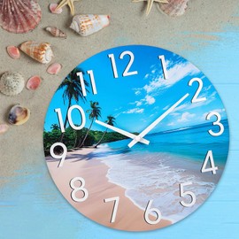 JoFomp Beach Outdoor Clocks for Patio, Large Outdoor Clocks Waterproof 14 Inch with Glass, Outdoor Wall Clocks Battery Operated, Pool Clock Outdoor Weatherproof, Outside Clock for Backyard/Garden