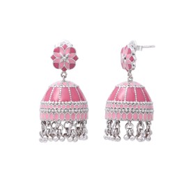 Navicia Rosa Coral Charm Tower Jhumka Earrings in Brass