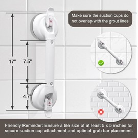Suction Grab Bar for Shower Bathtub, Heavy Duty Shower Handle with Strong Suction Cup for Bathroom Wall, Max 269lbs Safety Bar Non-Slip Grip Handrails for Seniors Elderly Disabled, 17 Inch White