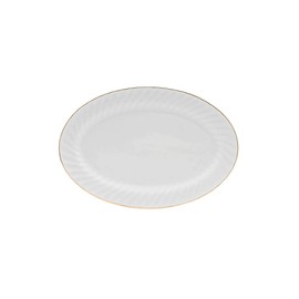 Lynns Paradise Imperial Gold 14-Inch Oval Platter, Set of 2, White; Heavy Duty; Chip Resistant; Lead and Cadmium Free; Freezer to Oven Safe up to 500°F