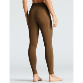 THE GYM PEOPLE Women's High Waist Yoga Pants Soft Tummy Control Athletic Workout Leggings with Deep Pockets Brown