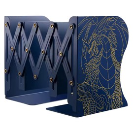 Dragon Bookends, Adjustable Bookends, Unique Book Holders for Shelves, Metal Book Ends for Heavy Books, Non-Skid Book Stander for Desk, Shelf, Office, Stationery Gift (Blue 2)