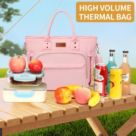 Lunch Bag Lunch Box Women Insulated Cooler Bag for Work, Large Lunchbox for Adult, Leakproof Womens Lunch Tote Bags with Shoulder Strap for Travel, Picnic, Pink