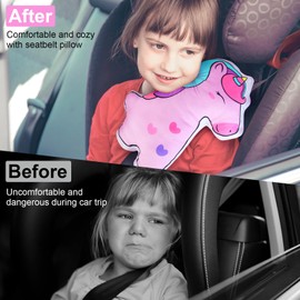FIODAY Seat Belt Cover Pad for Kids Unicorn Seatbelt Pillow Soft Seat Belt Cover Car Pillow Toddler Travel Seat Strap Pad Neck Support for Girls Boys, Pink Purple