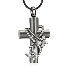 VCCWYQK Urn Necklaces for Ashes for Women Butterfly Cremation Jewellery for Ashes, Cross with Crystal Butterfly Memorial Ash Pendant Keepsake Jewellery Gifts for Loved Ones, Stainless Steel