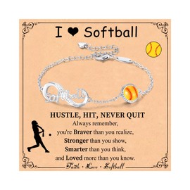 Miss Chipmunk Softball Infinity Bracelets for Women,14K Gold Plated Sport Accessories Birthday Christmas Jewelry Gifts for Women Mom(2-Softball,Silver)