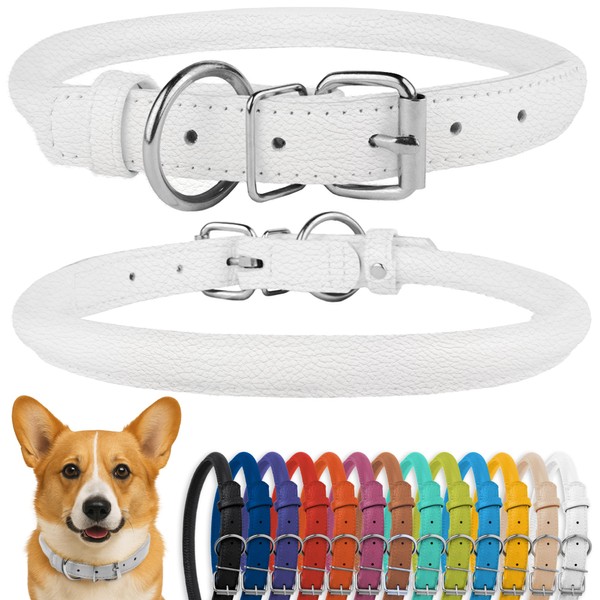 CollarDirect Rolled Leather Dog Collar, Soft Padded Round Puppy Collar,