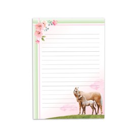 Writing Paper Set for Girls Horse with Foal Horses Letter Pad with Envelope for Children (A5 Pad with 25 Sheets + 15 Envelopes)