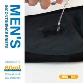 IRISMORII Incontinence Underwear for Men Washable Bladder Leak Proof Odor Control Brief 60 ml Absorbency Stretch Trunk 3 Pack (3 Black, XL)
