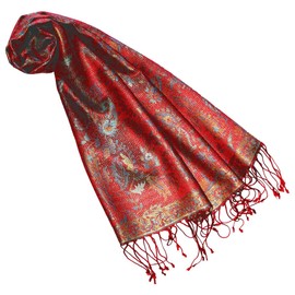Lorenzo Cana - Silk Scarf 100% Silk Jacquard Woven Harmonious Colours with Fringes 35 x 160 cm Paisley Pattern Silk Scarf, red