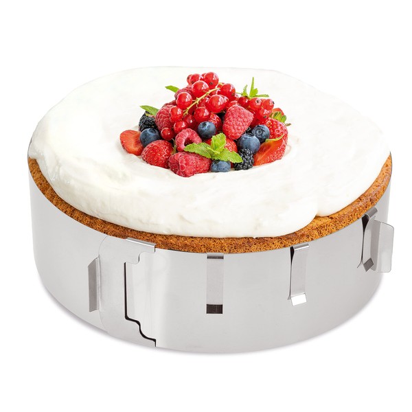 Cercle à tarte – Faire rapidement de délicieuses tartes à la crème ou aux fruits – Cercle pâtisserie réglable et à fixation par pinces – Hauteur : 7,5 cm – Made in Germany