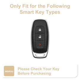 For Nissan Pathfinder Key Fob Cover 2026, 3 Button Key Shell for Maxima/Rogue/Kicks 2025, Golden Key Case with Leather Keychain 2024, Car Accessories Bling(RC3B White)