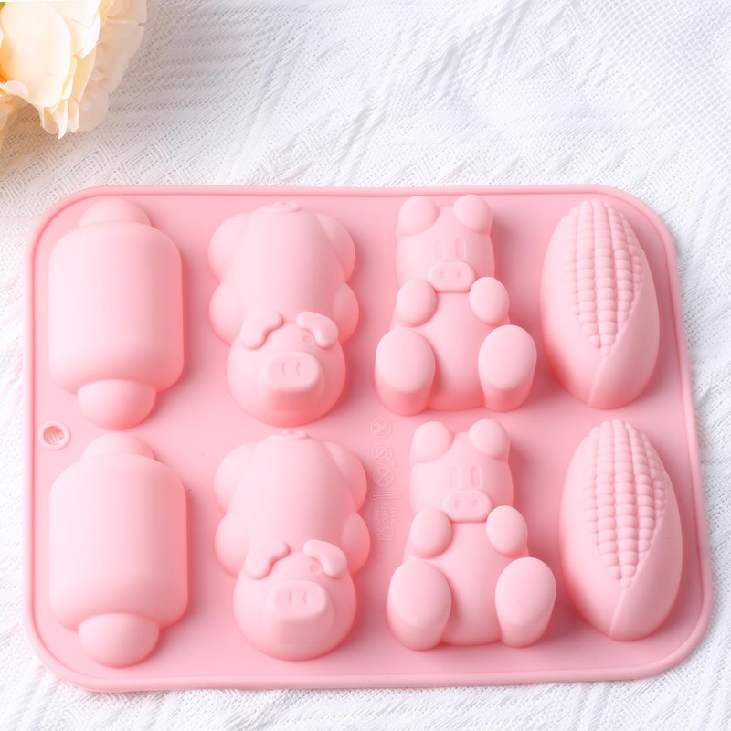 AIBOYA 8 Cavity Corn Pig Silicone Candy Molds For Chocolate