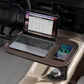 Aucoza Car Desk for Laptop, Car Table & Car Tray with 360° Rotating Cup Holder, Adjustable Height Car Food Tray