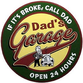 Signs 4 Fun SCRD89 Dad's Garage 24 inch Large Round Sign, Brown