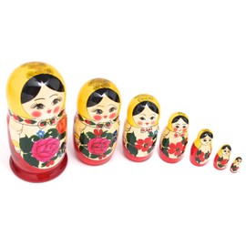 G. M. Semyonov Made Russian Nesting Dolls Set of 7 Traditional Pattern Rugs, Yellow [Russia]