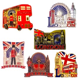 6 London Metal Magnets, England British Souvenir Fridge Magnet, Union Jack Magnet