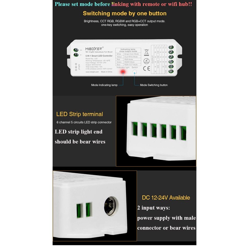 LGIDTECH LS2 Miboxer LED Strip Light Controller, 2.4GHz Wireless 5