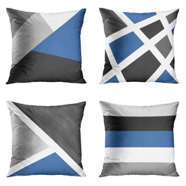 Emvency Set of 4 Throw Pillow Covers Modern Abstract Stripe Simple Geometric Acrylic Bold Decorative Pillow Cases Home Decor Square 18x18 Inches Pillowcases(Grey Blue)