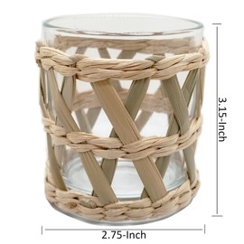 Rattan Woven Tea Light Candle Holder Set of 2 - Natural Seagrass Hand Woven Votive Tealight Candle Holder, Decorative Coastal Boho Beach House Votive Tealight Candle Holder for Dining Table Kitchen
