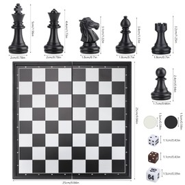 Chess Game, 3-in-1 Backgammon Foldable Magnetic Chess Game Portable Chess Board, Travel Chess Board Playset, Traditional Lady Tactical Strategy Game for Children/Adults (25 x 25 cm)