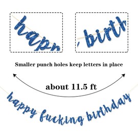 RoadSea Happy Fucking Birthday Banner - Funny Birthday Party Garland Supplies for Adult - Boy Girl Happy Birthday Party Decorations - Blue Glitter