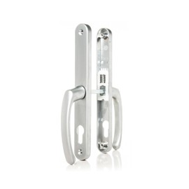 TSS UPVC Door Handles Set Suits Fullex Locks - Lever/Lever - 68mm PZ (Centres) - 215mm Screw to Screw - Backplate 245mm X 34mm - UPVC, Replacement PVC Handles (Silver)