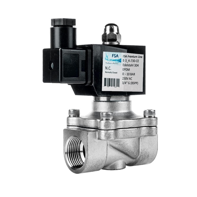 FSA Solenoid Valve Stainless Steel 304 3/4 Inch 230 V
