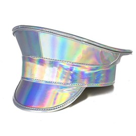 Funk Plus Rainbow Holographic Captain Hat Police Hat Alternative Rave Hat (Silver)