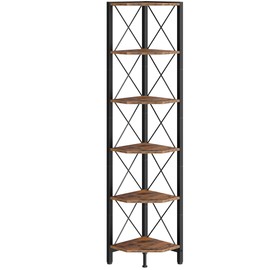 CHOEZON 6-Tier Corner Shelf, Corner Bookcase, 66.9" Tall Vertical Display Rack, Plant Stand, Open Storage Shelf, for Living Room, Bedroom, Study, Kitchen, Rustic Brown and Black TCJ13BF