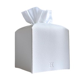 Tissue Box Cover Holder by Hirano’s Bazaar - Vegan Leather, Square (Pure White)
