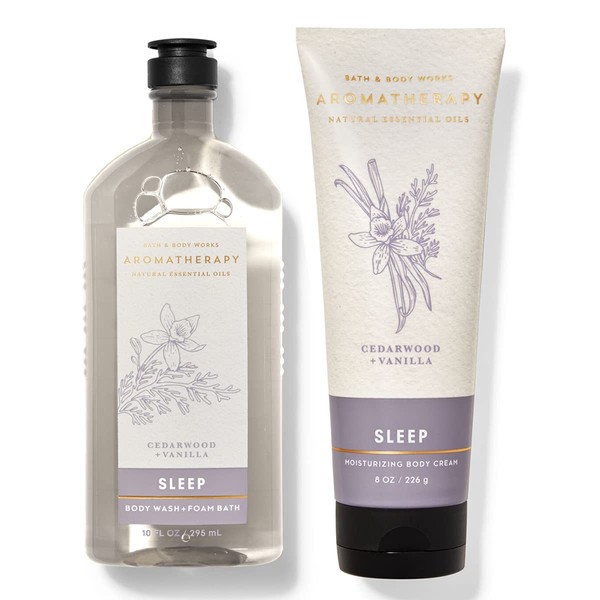 Bath & Body Works Aromatherapy SLEEP Body Wash + Foam Bath 10fl Oz & Body Cream 8fl Oz (Cedarwood + Vanilla) Bundle