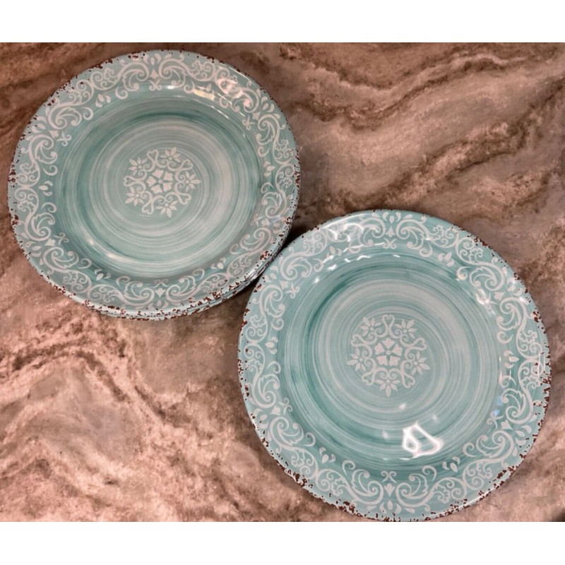 Cynthia Rowley Melamine Dinner Plates Blue Medallion Swirl Cynthia Rowley