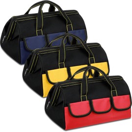 Sanwuta 3 Pack Tool Bag for Men with Waterproof Hard Bottom, Heavy Duty Tool Bag Wide Mouth Tote for Various Instrument, Electrician Carpenter Mechanic(16 Inch,Black Red, Blue, Yellow)