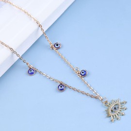 Cimenexe Bohemian Crystal Devil Eye Dangle Necklace Gold CZ Eye Necklace Chain Blue Devil Eye Pendant Necklace Tiny Evil Eye Collar Necklace Jewellery for Women and Girls