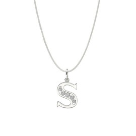 Aeon Jewellery Alphabet Initial Necklace - S | 925 Sterling Silver & Cubic Zirconia | Adjustable 16-18 Inch Silver Curb Necklace | Polishing Cloth