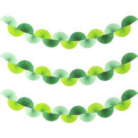 Weekgrat 3 Pack Wedding Paper Fans Garland 15.6ft Colorful Background Ceiling Hanging Decorations Paper Garland Decorations Set for Birthday Party Supplies 3D Bachelorette Party Decorations (Green)