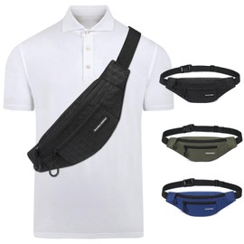 Large Crossbody Fanny Pack for Women and Men, Waist Pack & Belt Bag with 3-Zipper Pockets for Hiking Running Cycling Outing and Travel (Navy Blue)