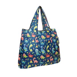 allydrew Medium Foldable Tote Nylon Reusable Grocery Bags, Dinosaurs