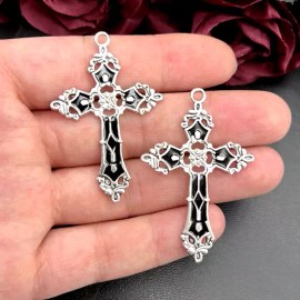 Fashion Jewelry Large PRAY BLACK SILVER CROSS FAITH Pendant on 22" 925 Sterling Necklace Goth