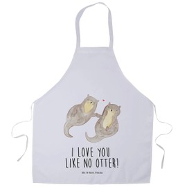 Mr. & Mrs. Panda Cooking Apron Otter Hands Holding Gift Couple Sea Otter Sea Otter Lake Otter Kitchen Apron Baking Apron Happy, neutral