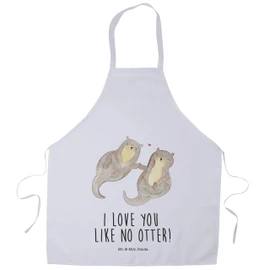 Mr. & Mrs. Panda Cooking Apron Otter Hands Holding Gift Couple Sea Otter Sea Otter Lake Otter Kitchen Apron Baking Apron Happy, neutral