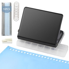 10 Hole Punch Binding Machine for Planner, Metal Binder Machine Kit with 10Pcs Plastic Comb Binding Spines & 30Pcs Loose Leaf Binder Rings, Binder Hole Puncher for A4, A5 and B5 Paper
