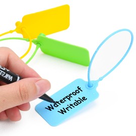 LeadSeals 100PCS Blank Plastic Tags for Labeling Waterproof Hanging Tags Self Locking Seal Tags Writable Plastic Marking Label for Clothes Bags Keys Retail Inventory (Mixed 5 Color)