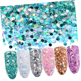 Baluue Nail Art Accessories 6 Pack Glitter Nail Sequins Body Shimmer Flakes for DIY Professional Manicure