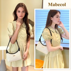 Mabecol Women's Straw Shoulder Bag - Summer Hobo Bag Handbag Vintage Style - Elegant Braided Bag for Everyday Holiday Beach, black