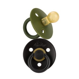 Itzy Ritzy Natural Rubber Newborn Pacifiers with Cherry-Shaped Nipple & Large Air Holes for Added Safety, Set of 2 in Camo & Midnight, Ages 0-6 Months