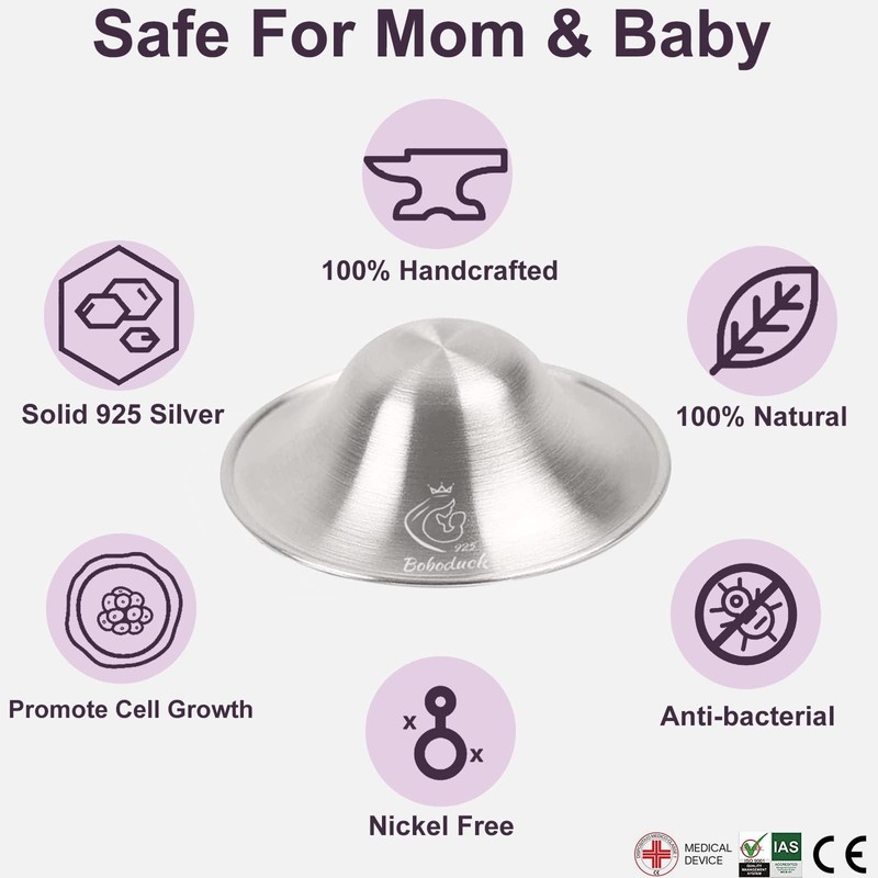 Boboduck The Original Silver Nursing Cups - Nipple Shields for
